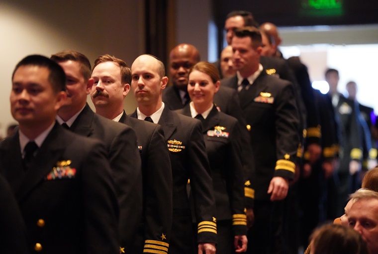 Students attending the U.S. Naval War College (NWC) arrive to the college’s spring graduation ceremony onboard Naval Station Newport, R.I., March 5, 2025.