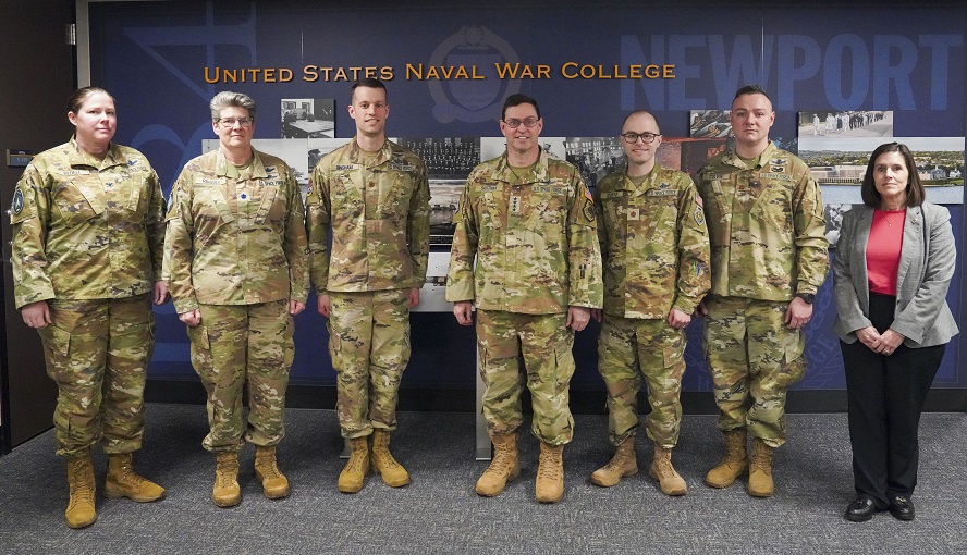 U.S. Space Force Chief of Space Operations Gen. Chance Saltzman poses with Space Force students at the U.S. Naval War College (NWC) after speaking about the implications of space’s transformation into as a warfighting domain onboard Naval Station Newport, RI, April 1, 2025.