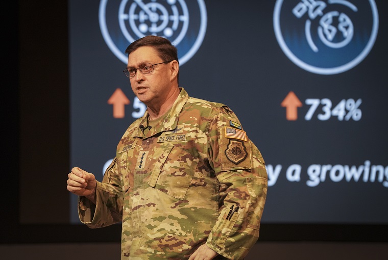 U.S. Space Force Chief of Space Operations Gen. Chance Saltzman speaks with students, staff and faculty at the U.S. Naval War College (NWC) about the implications of space’s transformation into as a warfighting domain onboard Naval Station Newport, RI, April 1, 2025.