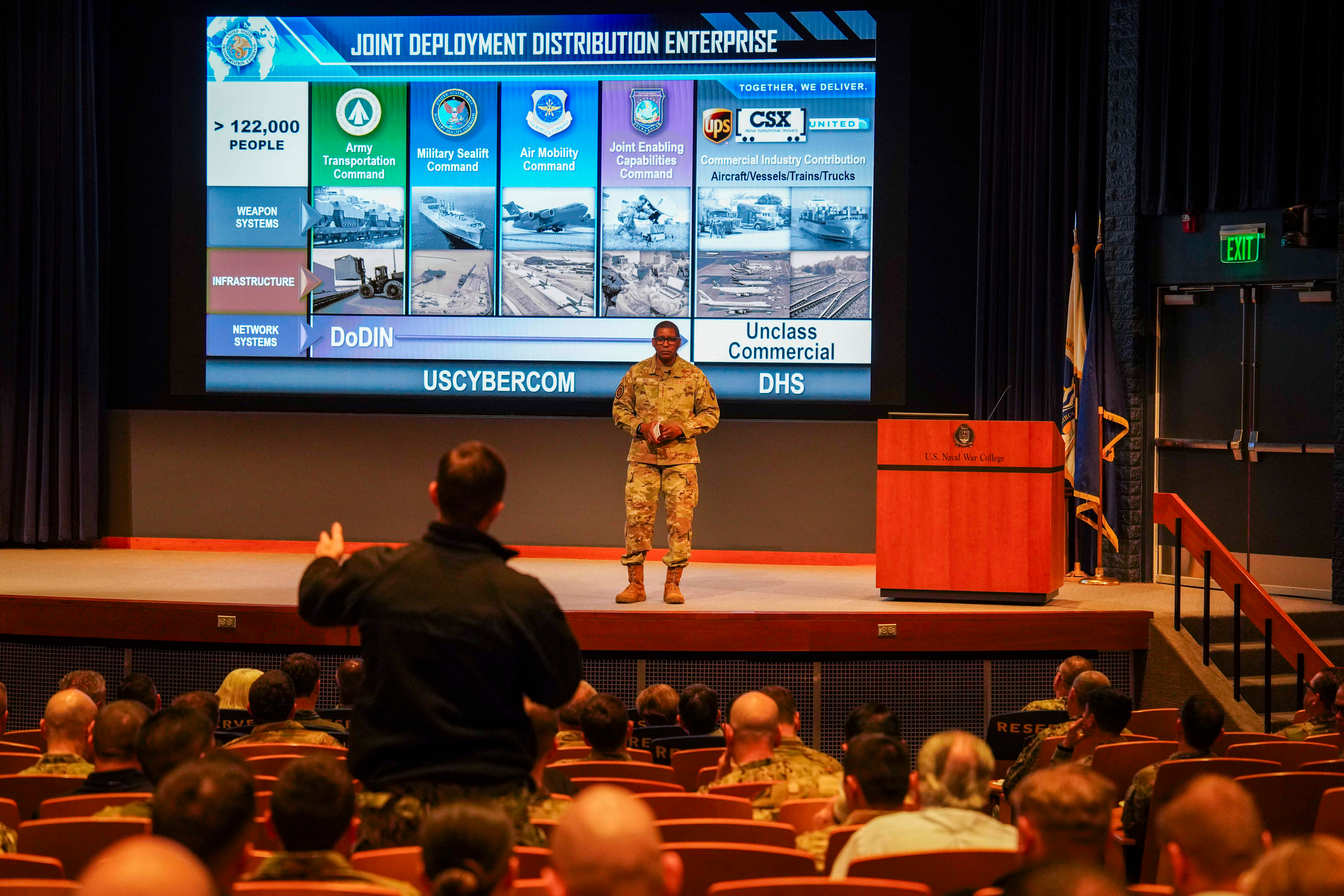 U.S. Air Force Gen. Randall Reed, commander of U.S. Transportation Command (USTRANSCOM), spoke to staff, faculty and students at the U.S. Naval War College during a visit to the Newport, Rhode Island, campus on April 8.