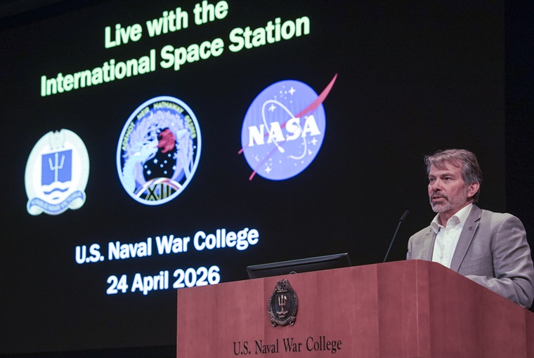 The U.S. Naval War College (NWC) held a live discussion with NASA astronauts Christopher Williams and U.S. Navy Capt. Jack Hathaway aboard the International Space Station 250 miles above the Earth’s surface, on Friday, April 24, 2026.