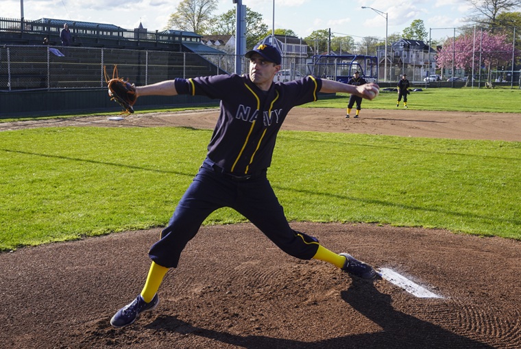 A Navy pitcher at Cardines Classic Army-Navy baseball game