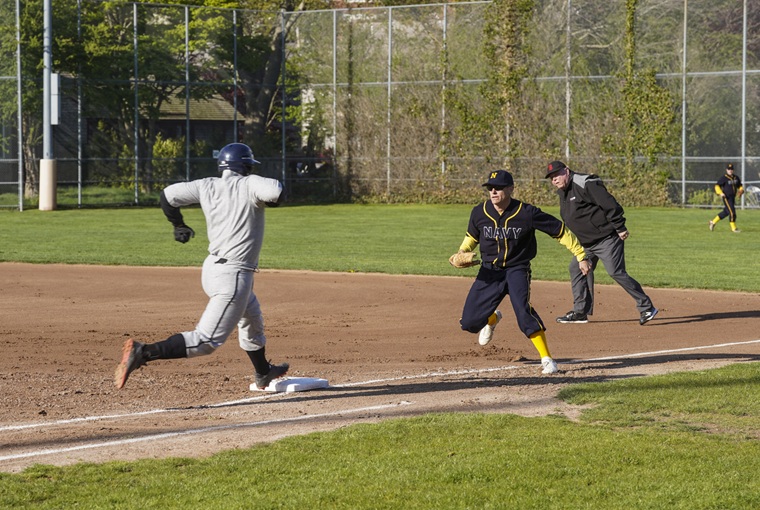 An Army baseball player at the Cardines Classic Army-Navy baseball game