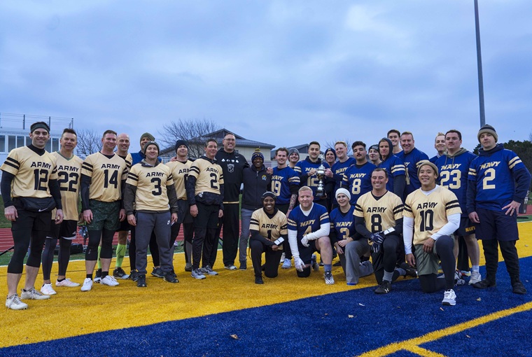 The U.S. Naval War College held its annual Army-Navy flag football game on Friday, Nov. 21, ahead of a lecture about the sport’s history, as well as the war college’s connection to its growth more than a century ago.