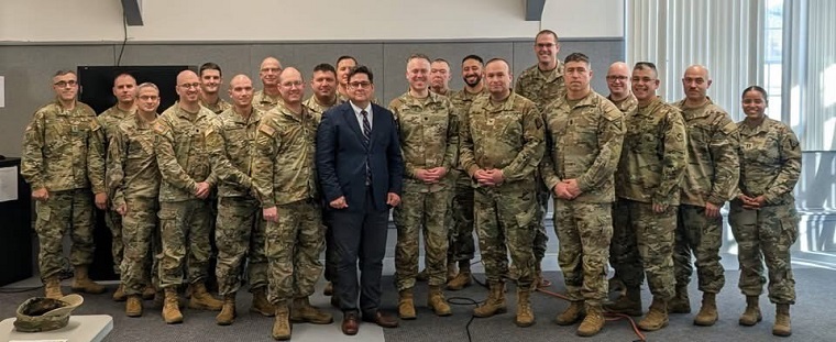 Lt. Col. Noble Wonsetler, U.S. Army, and Associate Prof. Matthew Tackett from the U.S. Naval War College’s Joint Military Operations (JMO) faculty joined the leadership at Camp Edwards-Garrison Training Site – Col. Jeff Arleque and Command Sergeant Major Michael Covel – for a professional development workshop on Joint Base Cape Cod, Massachusetts, on Dec. 5, 2025.