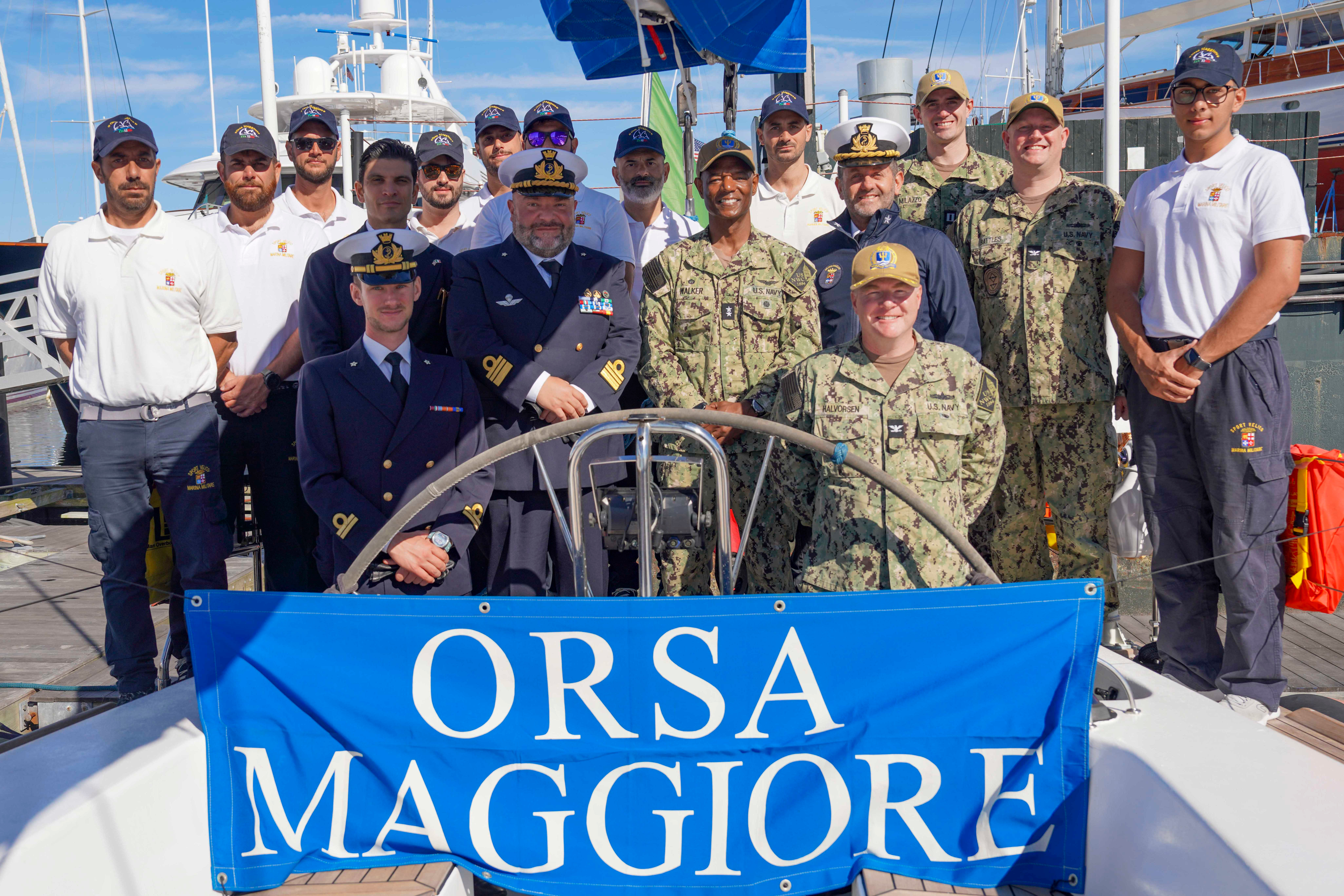 U.S. Naval War College (NWC) President Rear Adm. Darryl Walker led a small group of U.S. Navy officers to visit the Italian training ship Orsa Maggiore in-port Newport, Rhode Island, on Oct. 3, 2025.