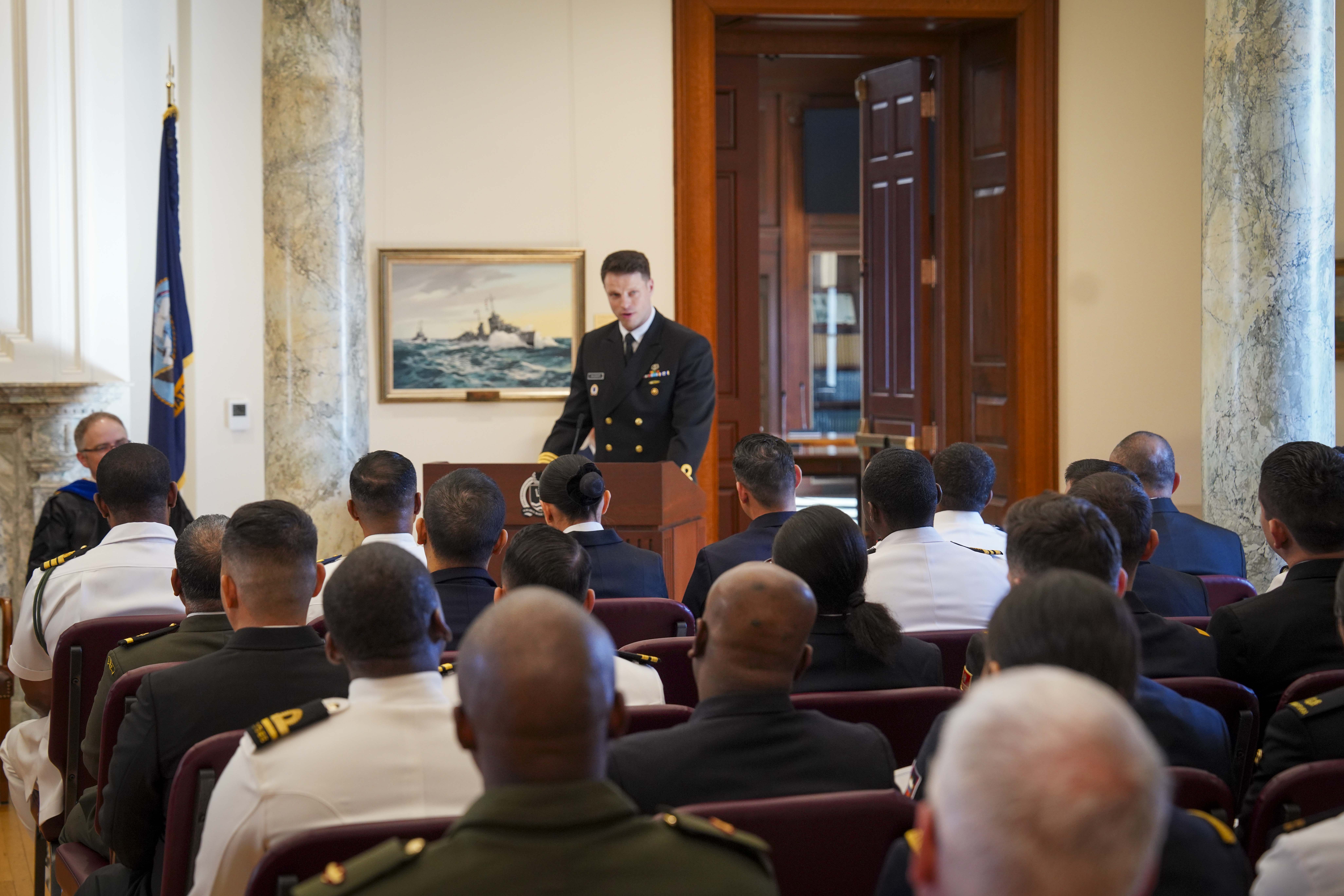 The U.S. Naval War College International Programs department graduated 27 officers from its Maritime Security and Governance Staff Course (MSGSC) at the war college’s Newport, Rhode Island, campus Friday, Feb. 27.