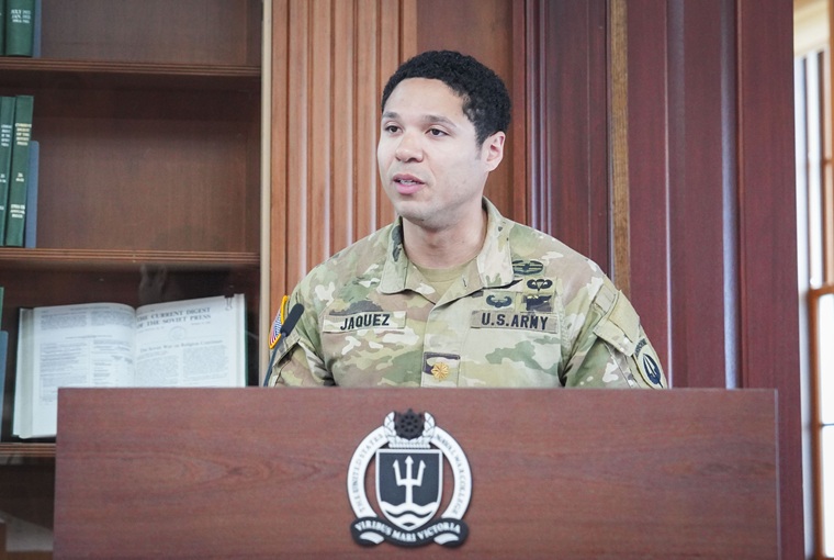 Army speaker at a podium