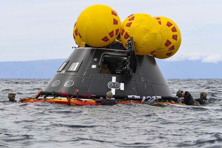 The Orion capsule in the ocean