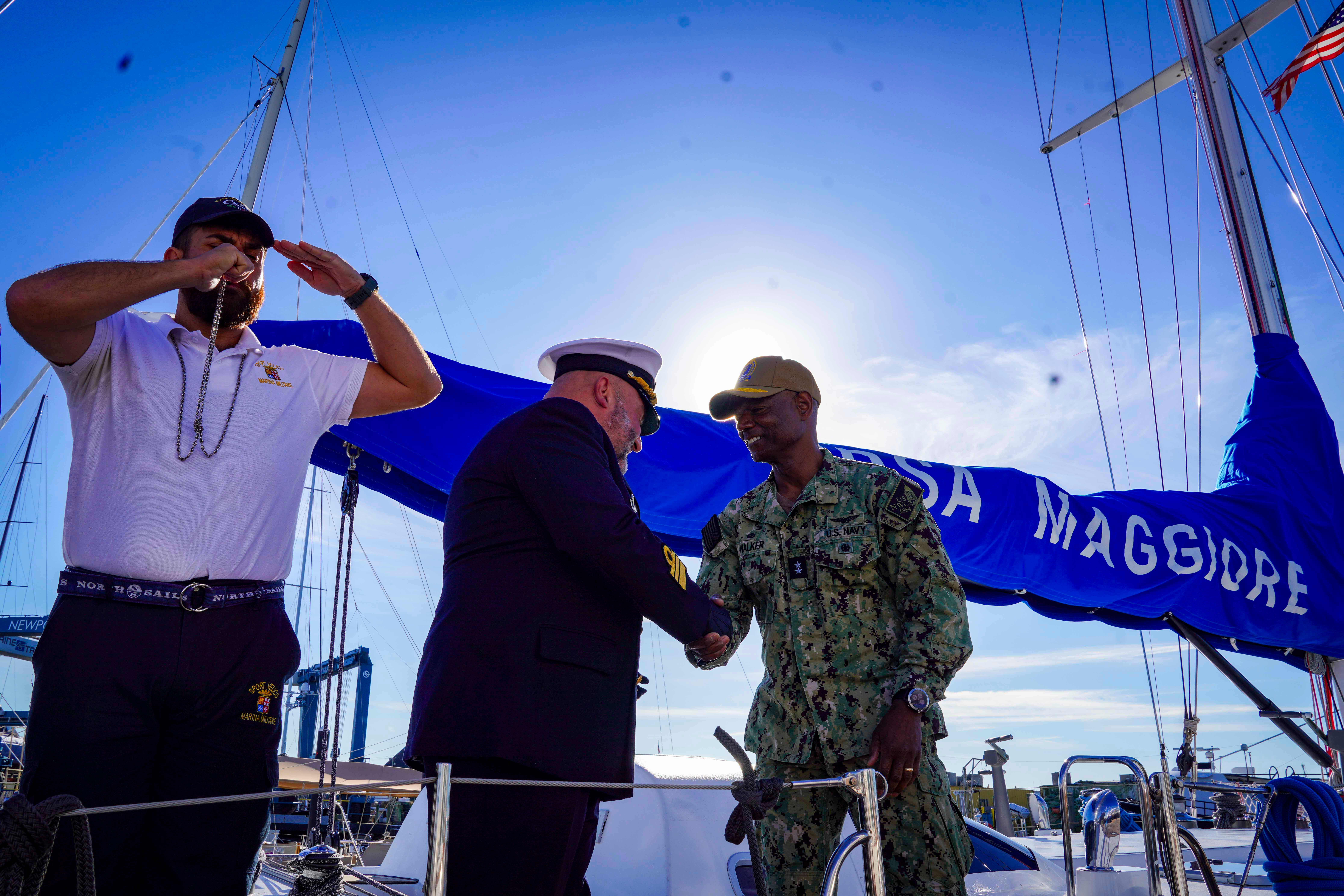U.S. Naval War College (NWC) President Rear Adm. Darryl Walker led a small group of U.S. Navy officers to visit the Italian training ship Orsa Maggiore in-port Newport, Rhode Island, on Oct. 3, 2025