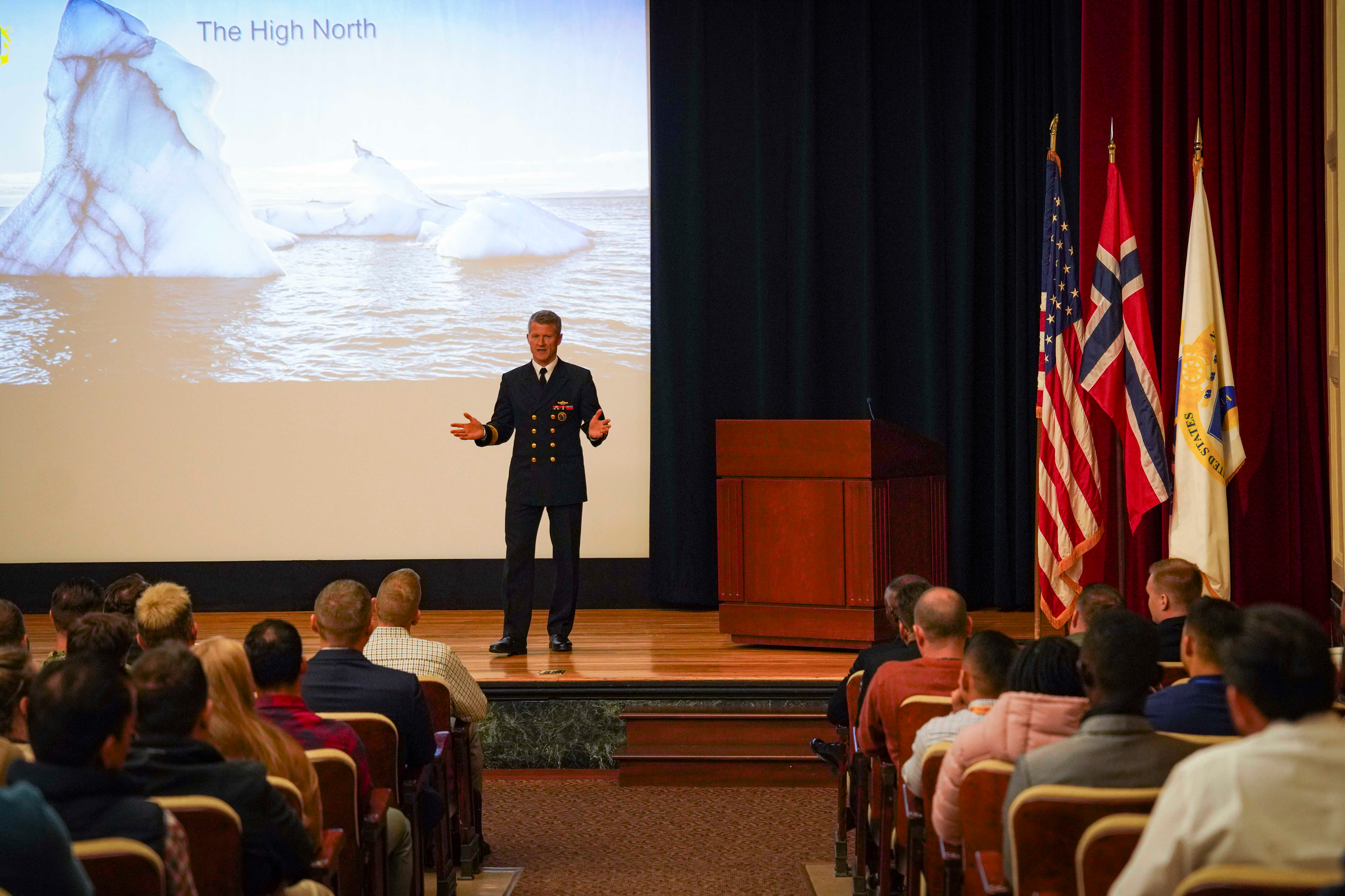 Rear Adm. Oliver Berdal, Chief of the Royal Norwegian Navy, visited the U.S. Naval War College (NWC), where he met with NWC President Rear Adm. Darryl Walker, on Oct. 9, 2025.
