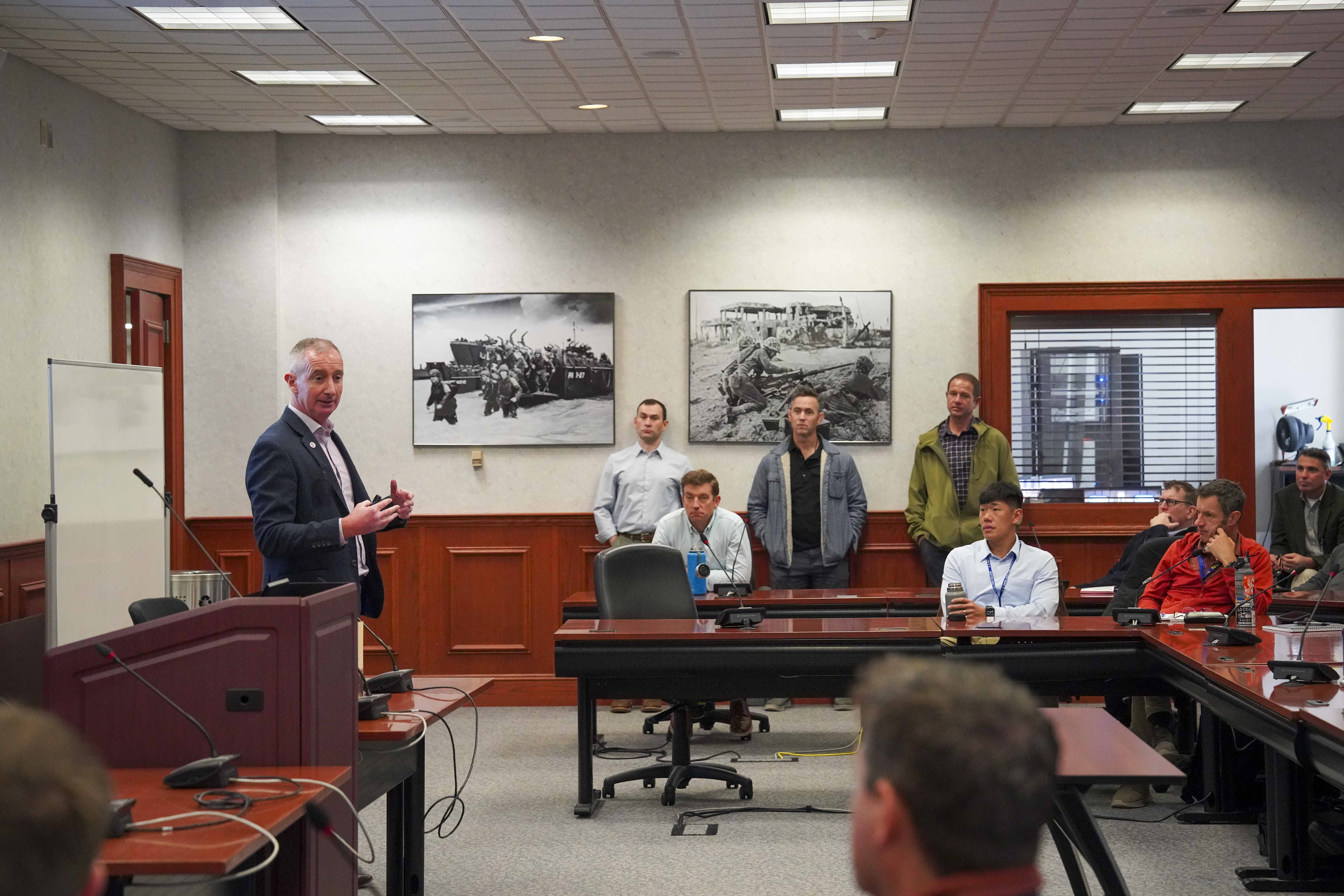 Col. Gareth Prendergast, Ph.D., of the Irish Defence Forces delivered a talk on counterinsurgency at the U.S. Naval War College in Newport, Rhode Island, on Oct. 29, 2025.