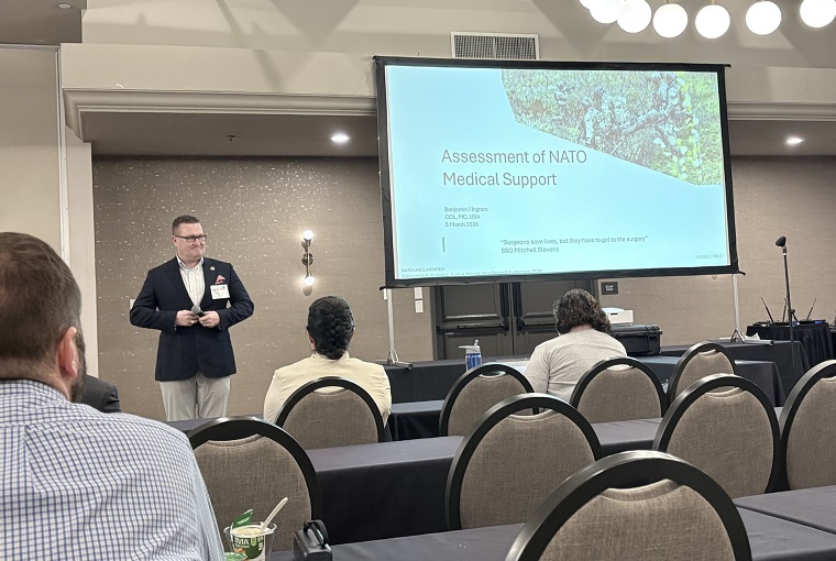 U.S. Naval War College (NWC) student and medical doctor Col. Benjamin Ingram, U.S. Army, spoke at the Defense Committee on Trauma (DCoT) working sessions in Washington, D.C., this month to propose new measures to improve treatment on the front lines of conflict.