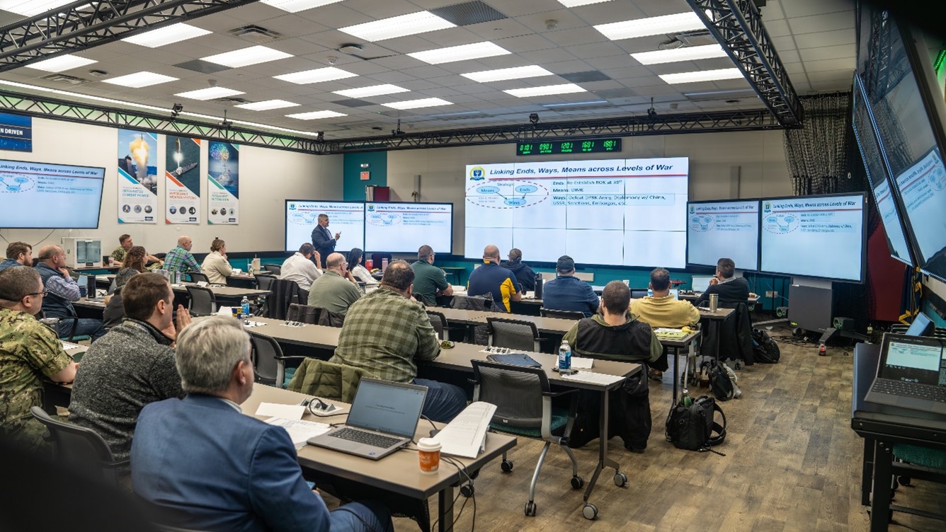 The U.S. Navy, in times of competition, conflict, and contingency or combat operations, leverages Maritime Operations Centers to equip commanders and staff with the resources needed to execute responsibilities as a component, Fleet and/or Maritime Component Commander. Naval Surface Warfare Center Dahlgren Division is applying the Maritime Operations Center doctrine, and in concert with the U.S. Naval War College, offered the first NSWCDD Wartime Readiness Short Course at the Innovation Lab March 24-26, 2026, in Dahlgren, Virginia. 