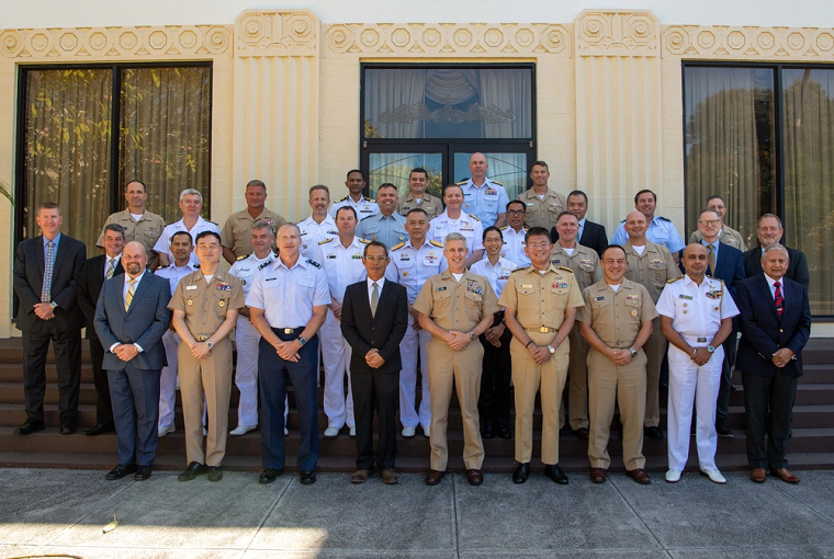 Adm. Steve Koehler, commander, U.S. Pacific Fleet, center of front row, joins students and faculty who participated in the Combined Joint Force Maritime Component Commander (CFMCC) flag course at Joint Base Pearl Harbor-Hickam, Sept. 12, 2024.