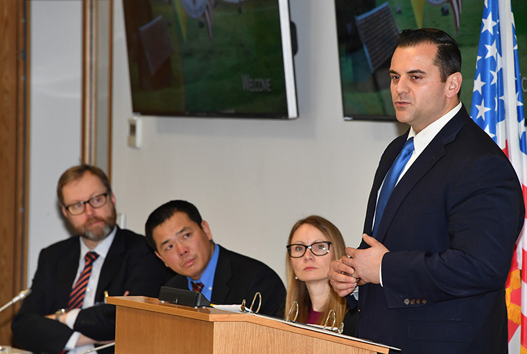 U.S. Naval War College associate professor Walter Berbrick delivered a keynote speech Feb. 7 at the European Security Seminar-North held at the George C. Marshall European Center for Security Studies in Garmisch-Partenkirchen, Germany.