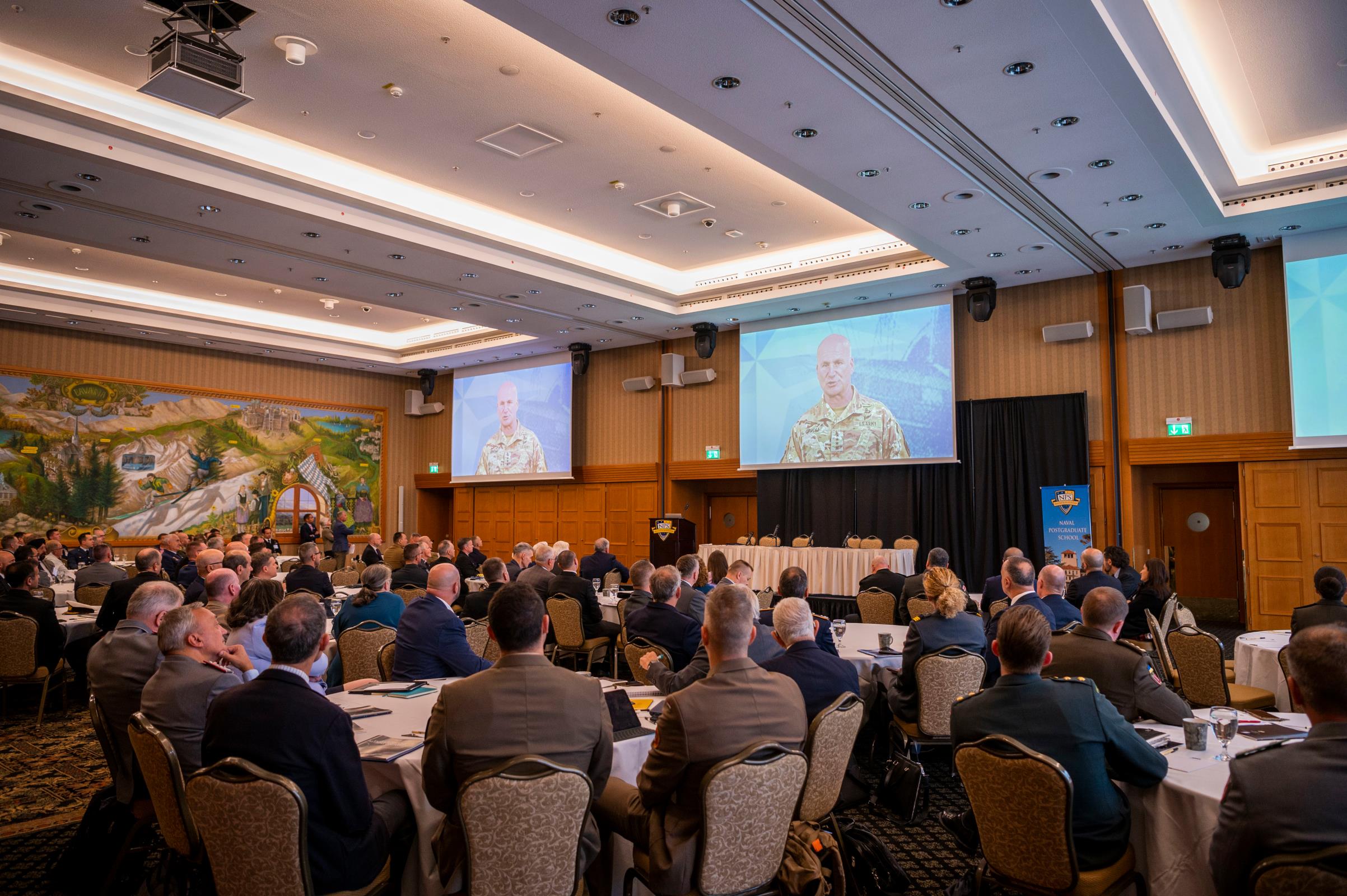 U.S. Army Gen. Christopher Cavoli, Supreme Allied Commander Europe, share insights on strengthening international defense partnerships in today’s complex security landscape during the kick-off of NPS’ first-ever European International Alumni Symposium, Sept. 29 to Oct. 3 in Garmisch, Germany. (U.S. Navy photo by Mass Communication Specialist 2nd Class Janiel Adames)