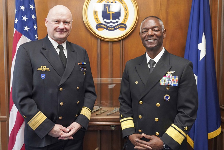 U.S. Naval War College President Rear Adm. Darryl Walker Meeting with European Union Defense Attaché to the United States and Canada Rear Adm. Henning Faltin
