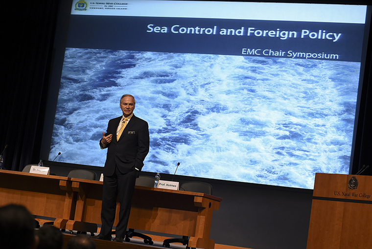 Randy Forbes, senior distinguished fellow of U.S. Naval War College (NWC) Foundation and former representative, gives remarks to NWC students, staff, faculty and guests during his keynote address on sea power and national strategy during an EMC Chair Symposium on Maritime Security, “Sea Control and Foreign Policy,” held at NWC in Newport, Rhode Island. 