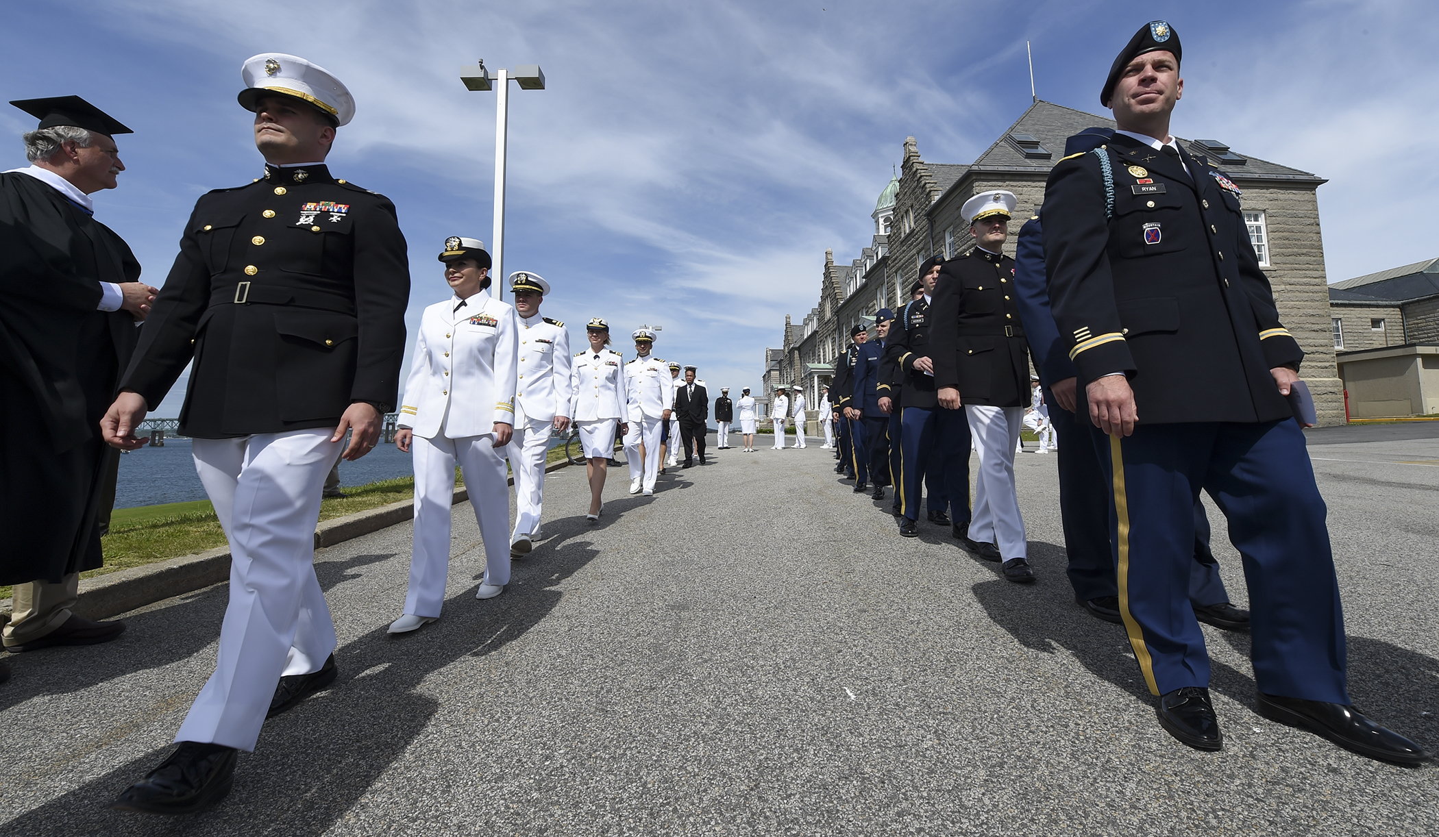 Students of U.S. Naval War College’s (NWC) 2017 graduating class participate in a commencement ceremony at NWC in Newport, Rhode Island.