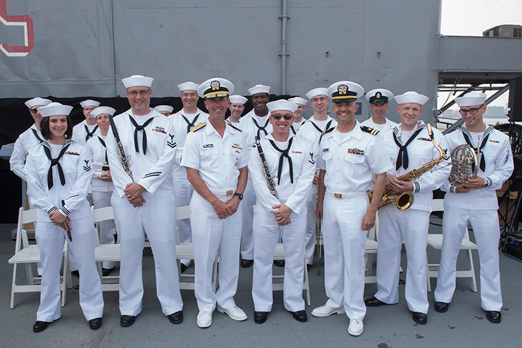 Chief of Naval Operations, Admiral John M. Richardson takes a photo opportunity with the Sailors of Navy Band Northeast. Chief of Naval Operations, Admiral John M. Richardson takes a photo opportunity with the Sailors of Navy Band Northeast.