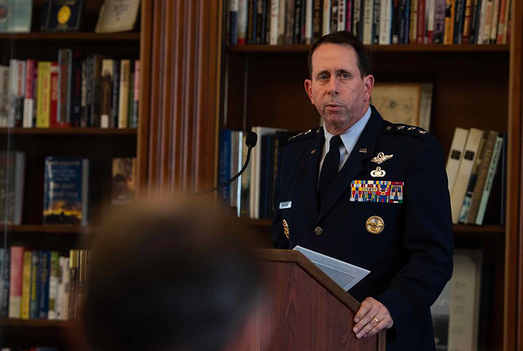 Air Force Lt. Gen. John “Jack” Shanahan, director, Joint Artificial Intelligence Center, presents a lecture titled “The Challenges and Opportunities of Fielding Artificial Intelligence Technology in the U.S. Military” at the U.S. Naval War College on Dec. 12.