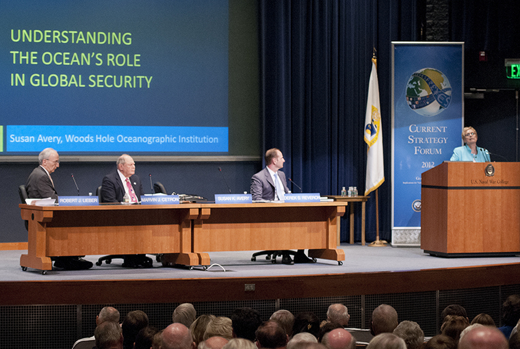Kiron Skinner from Carnegie Mellon University delivers a keynote address during the 69th annual Current Strategy Forum held at U.S. Naval War College.