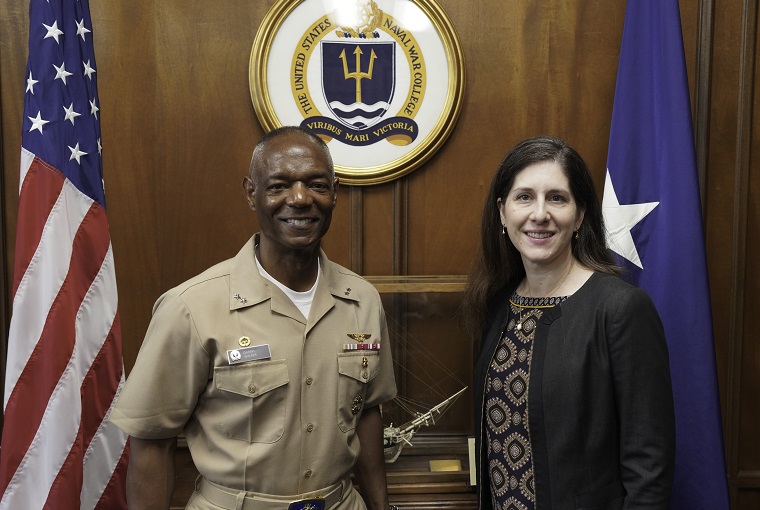 U.S. Naval War College (NWC) President Rear Adm. Darryl Walker met with Department of the Navy (DON) Principal Cyber Advisor (PCA) Ms. Anne Marie Schumann during her visit to the college’s Newport, RI campus, Aug. 29.