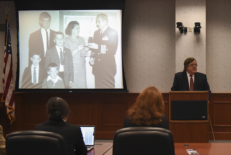 James B. Stockdale II speaks to a group