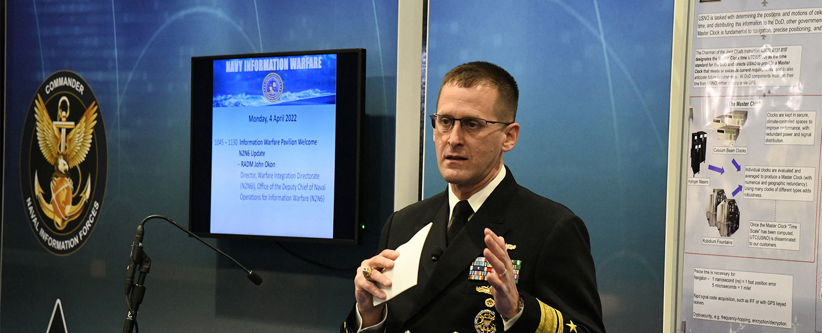 Vice Adm. Gene Black, commander of U.S. 6th Fleet, delivers remarks during the Cooperative Strategy Forum, April 20, 2022, in Karlskrona, Sweeden.