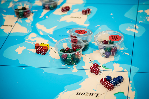 Wargaming board with dice