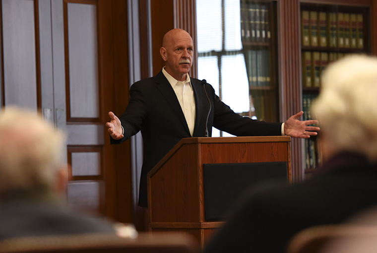 Scott H. Swift speaks to players and scholars at the International Crisis War Game: Cyber and Emerging Technologies held at U.S. Naval War College.
