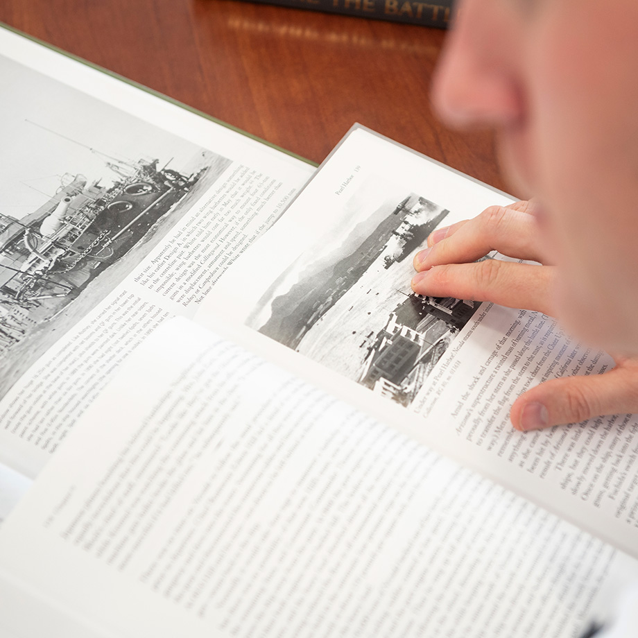 Student reading a book