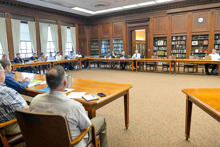 The U.S. Naval War College hosted a workshop on the geopolitics of Europe and Eurasia on Aug. 23, 2019, with guest scholars Stacy Closson and Andrew Michta. Closson, at left, is a global fellow at the Woodrow Wilson Center’s Kennan Institute and an adjunct professional lecturer at American University’s School of International Service.