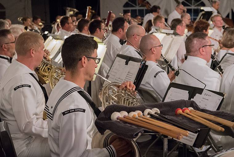 Navy Band Northeast band playing a concert with the Rochester Philharmonic Orchestra.