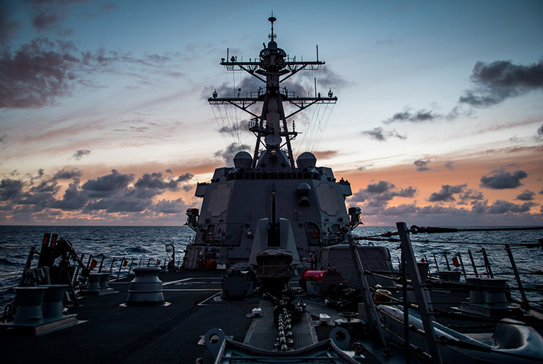 The guided-missile destroyer USS Dewey (DDG 105) transits the Pacific Ocean while participating in Rim of the Pacific (RIMPAC) exercise 2018.
