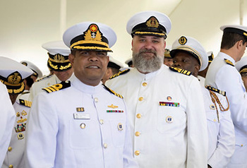 Students of the U.S. Naval War College’s (NWC) 2019 graduating class participate in a commencement ceremony on Dewey Field in Newport, R.I., June 14.