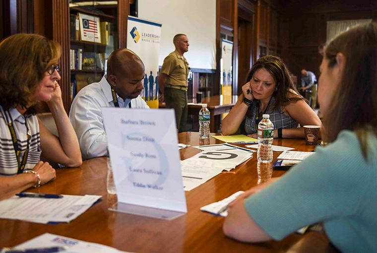 Leadership Rhode Island (LRI) participants partake in a war game at the U.S. Naval War College Aug. 21.