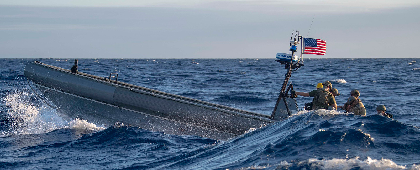 Sailors assigned to the Freedom-variant littoral combat ship USS Detroit (LCS 7) and Coast Guardsmen assigned to Tactical Law Enforcement Team South perform non-compliant vessel pursuit training.