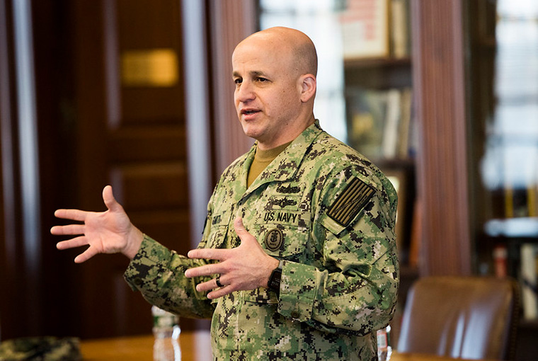 Master Chief Petty Officer of the Navy Russell L. Smith spoke with the U.S. Naval War College’s enlisted Sailors, Jan. 16.