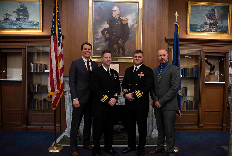 Cmdr. Maxwell Oliver and Capt. Michael Rak are awarded the first U.S. Naval War College Graduate Certificates in Maritime History.