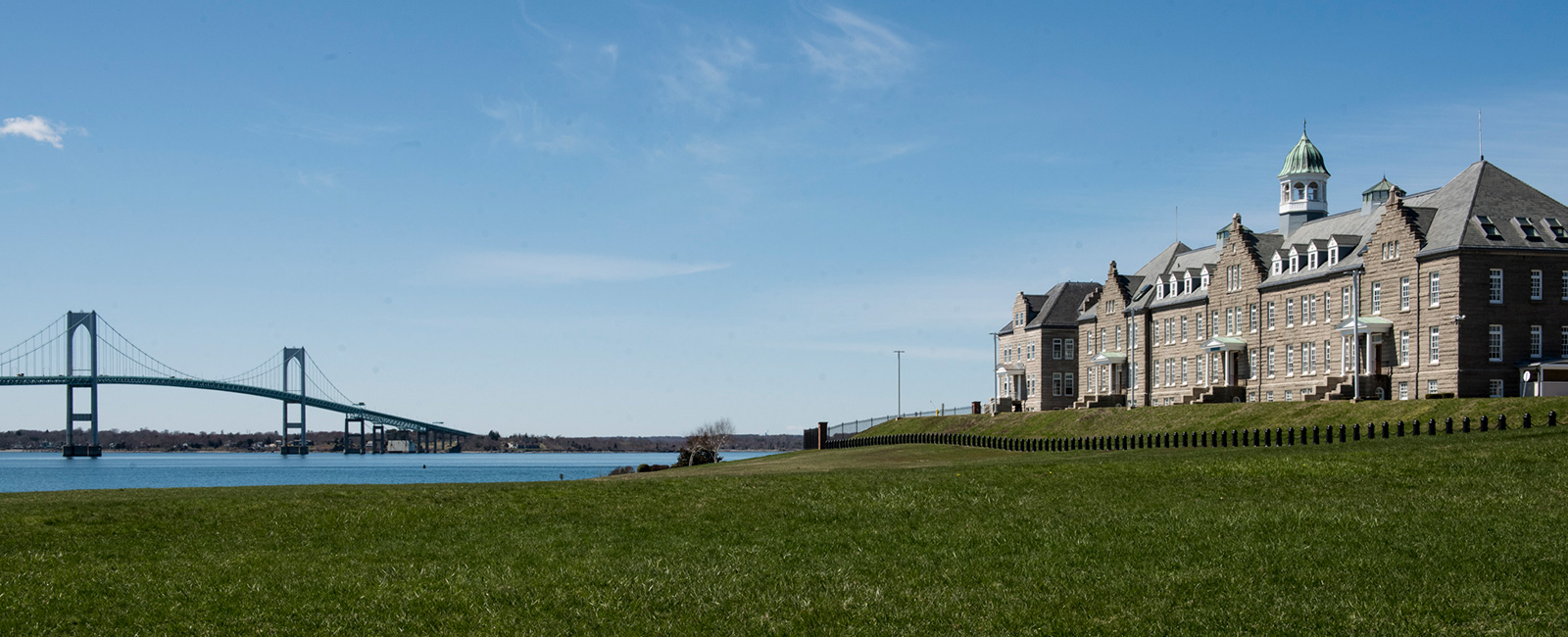 U.S. Naval War College with Newport Pell Bridge in the background.