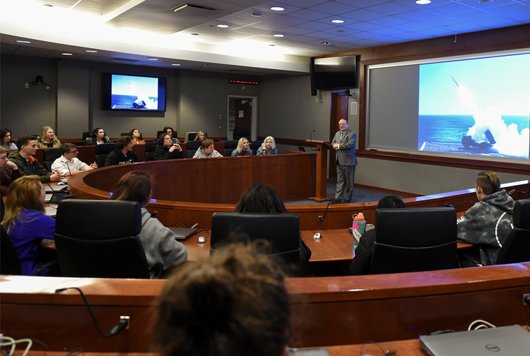 Photo of students from Rogers High School in Newport during a visit to the college.