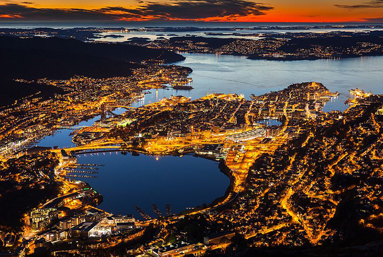 Bergen, Norway in the sunset