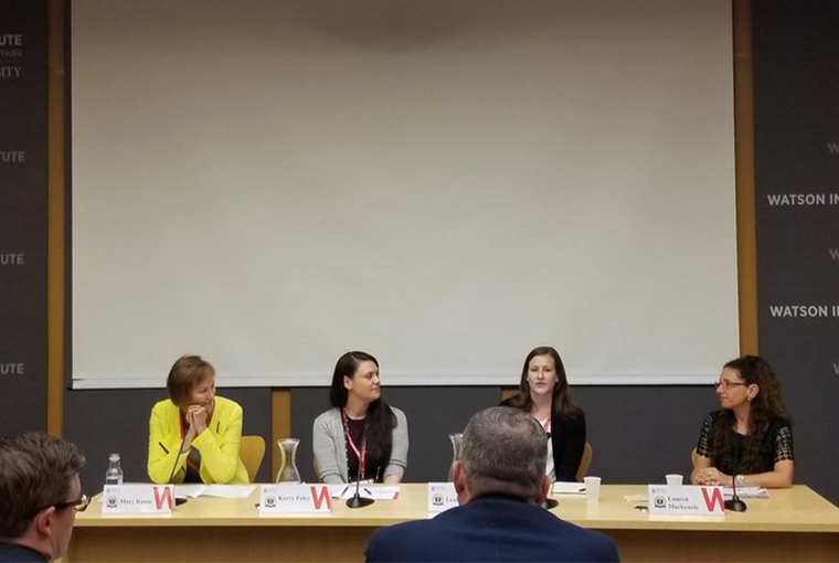 Photo of panelists discussing education at U.S. Naval War College's 6th annual Women, Peace and Security Conference.