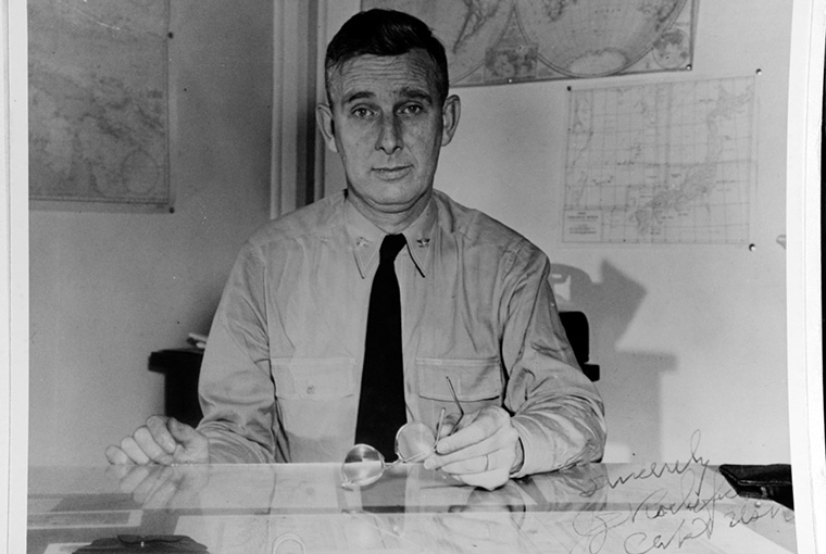 Autographed historical photo of Capt. Joseph John Rochefort from the archives of the Naval History and Heritage Command.