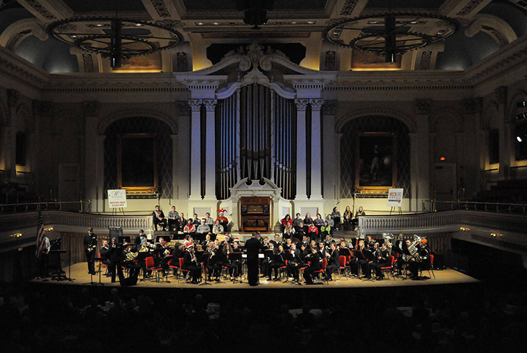 Mechanics Hall with the Navy Band Northeast band on stage