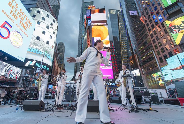 Rhode Island Sound, Navy Band Northeast's Rock Band, during a concert in Times Square