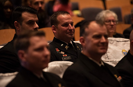 U.S. Naval War College (NWC) graduates participate in a graduation ceremony in NWC’s Spruance Auditorium, Nov. 13.