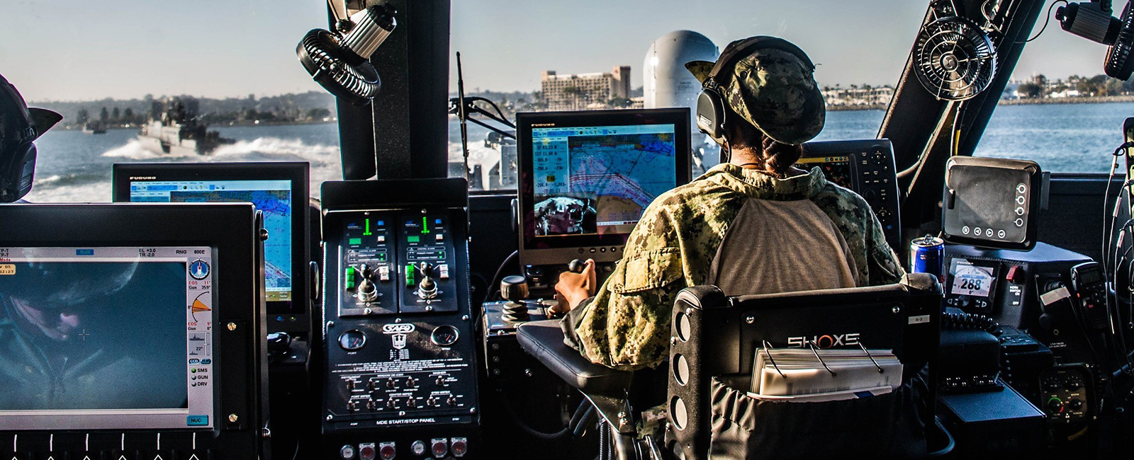 Boatswain’s Mate 2nd Class Solmayra Price, a coxswain, assigned to Coastal Riverine Squadron (CRS) 3, operates a Mark VI patrol boat as it transits outbound of San Diego Bay during a unit level training assessment and certification (ULTRA-C) conducted by Coastal Riverine Group (CRG) 1 Training and Evaluation Unit.